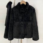 OFTBUY Women's Luxury Real Rabbit Fur Coat Stand Collar Fur Jacket Female New Warm Autumn Winter Outerwear for Cold Weather