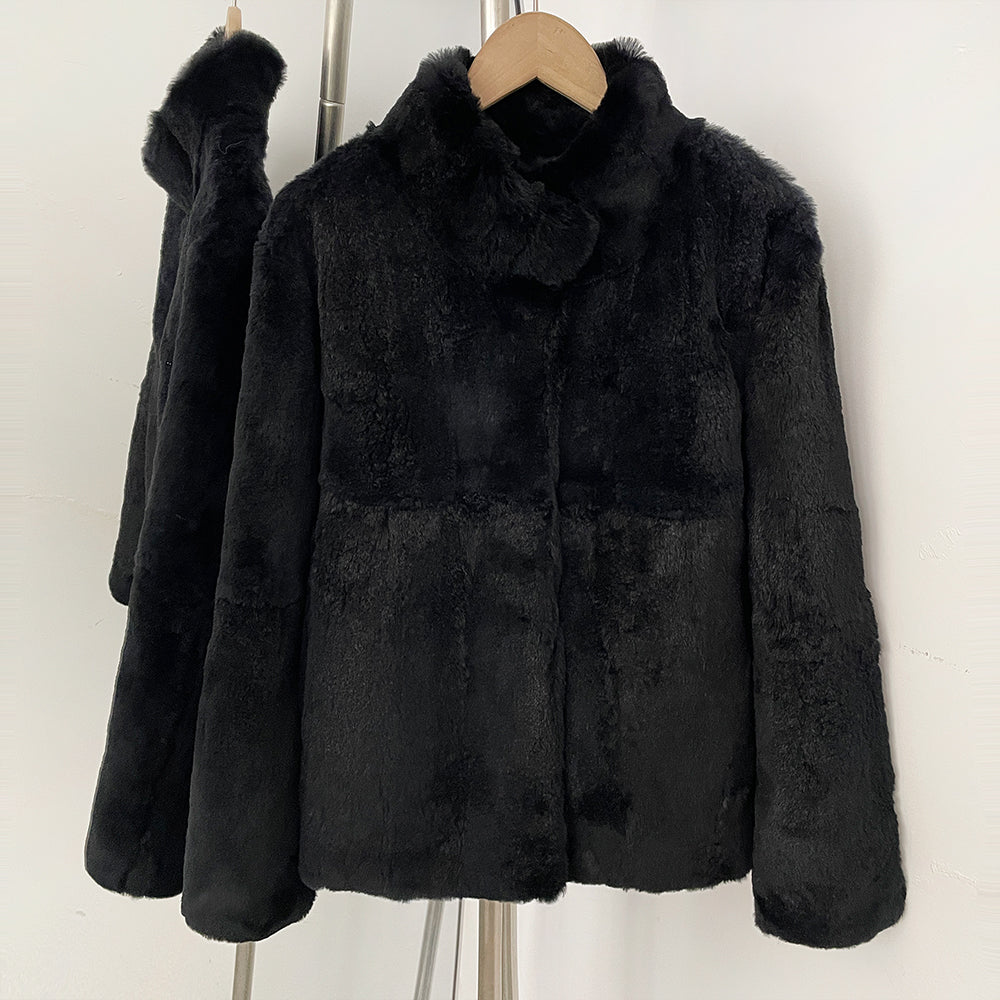 OFTBUY Women's Luxury Real Rabbit Fur Coat Stand Collar Fur Jacket Female New Warm Autumn Winter Outerwear for Cold Weather