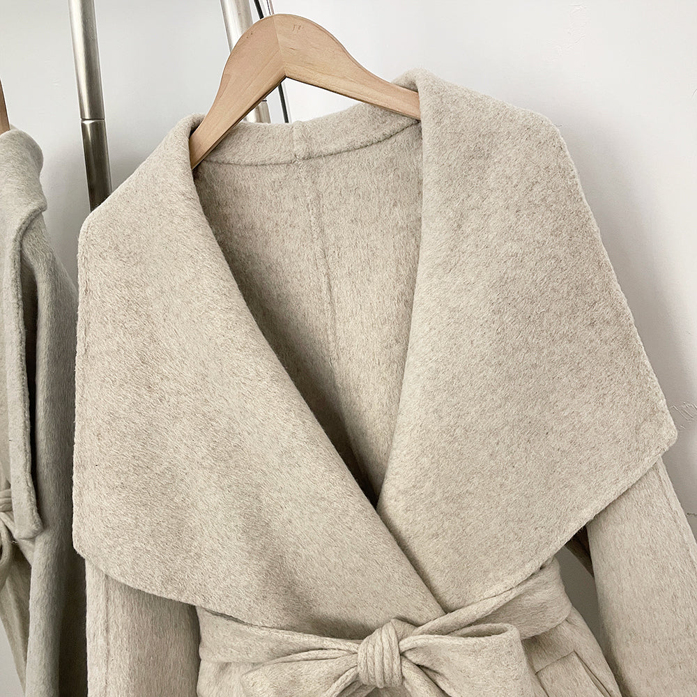 OFTBUY Belt Real Fox Fur Cuffs Elegant Warm Winter Outerwear lady New Women's Long Double-Faced Wool Coat Oversized Lapel Collar