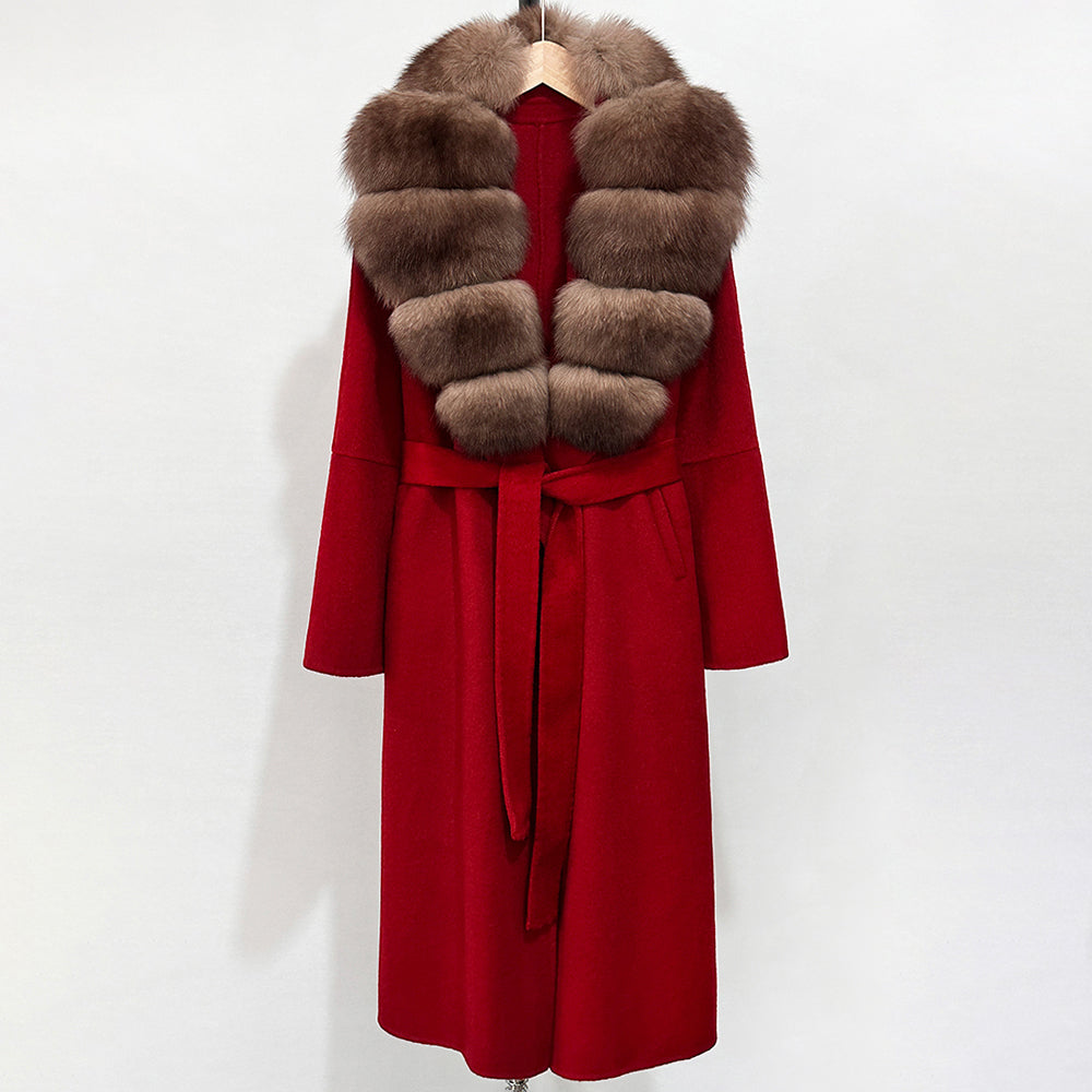OFTBUY New Autumn Winter Top Clothes Female Long Big Real Fox Fur Collar Woolen Jacket Women Fashion Warm Cashmere Wool Coat
