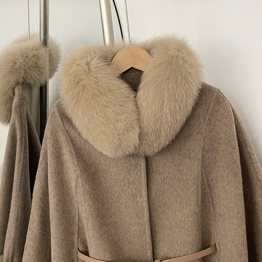 OFTBUY New Autumn Winter Coat Wool Women's Fur Sleeve Detachable Real Fox Fur Collar Warm A-line Jacket Luxury Thick Female Coat