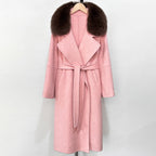 OFTBUY New Autumn Winter Long Clothing Women Fashion Warm Wool Coat with Real Fox Fur Collar Belt Elegant Woolen Jcacket Female
