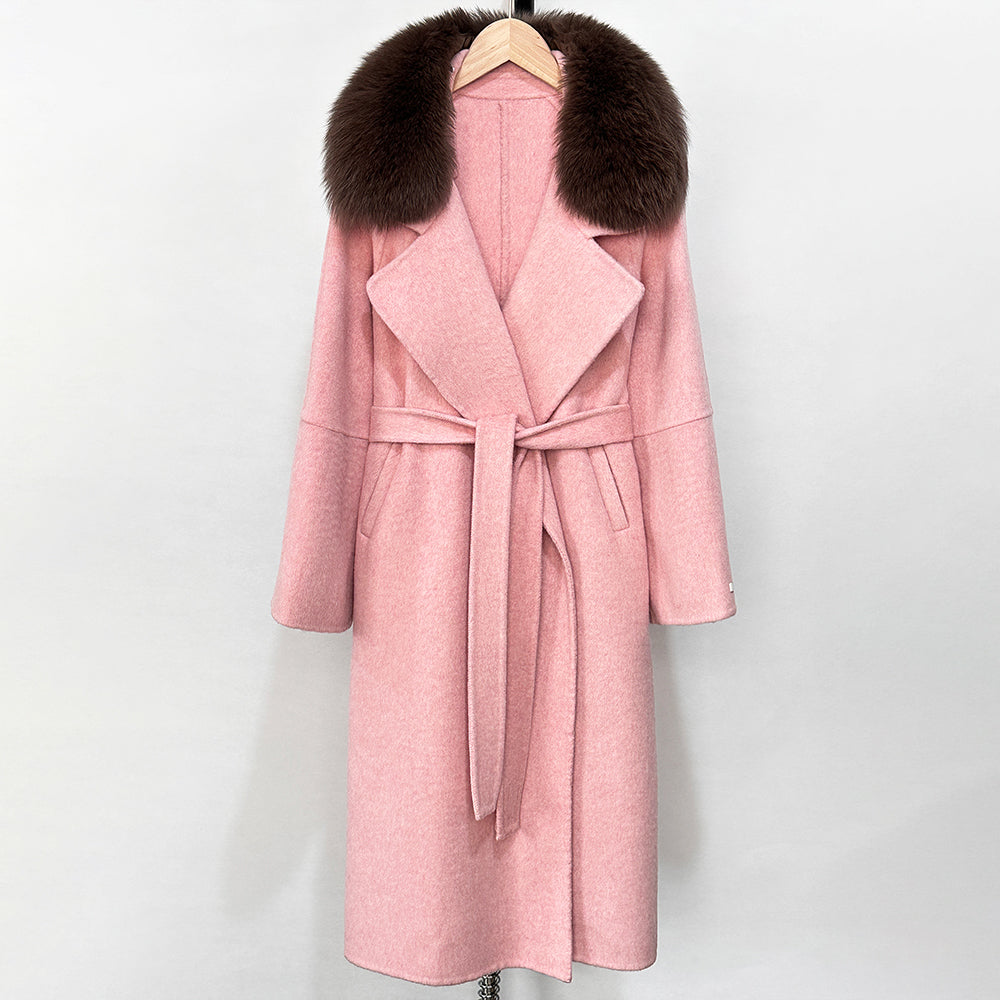 OFTBUY New Autumn Winter Long Clothing Women Fashion Warm Wool Coat with Real Fox Fur Collar Belt Elegant Woolen Jcacket Female