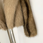 OFTBUY Luxury Oversized Lapel Faux Fur Jacket - Premium Vegan Fur Short Coat for Winter Glamour