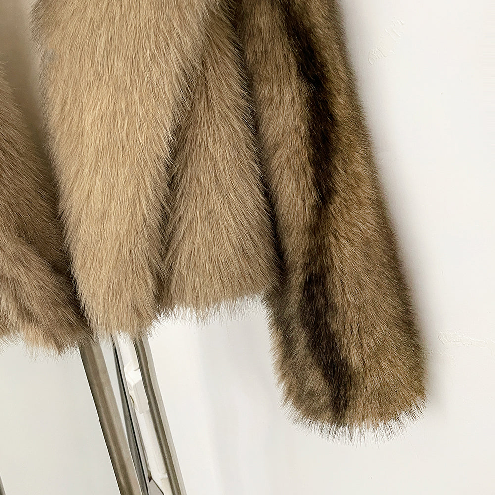 OFTBUY Luxury Oversized Lapel Faux Fur Jacket - Premium Vegan Fur Short Coat for Winter Glamour