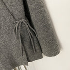 OFTBUY Women's Real Fox Raccoon Fur Collar Knit Wrap Coat Drawstring Waist Autumn Winter Cardigan Jacket Female Luxury Outerwear