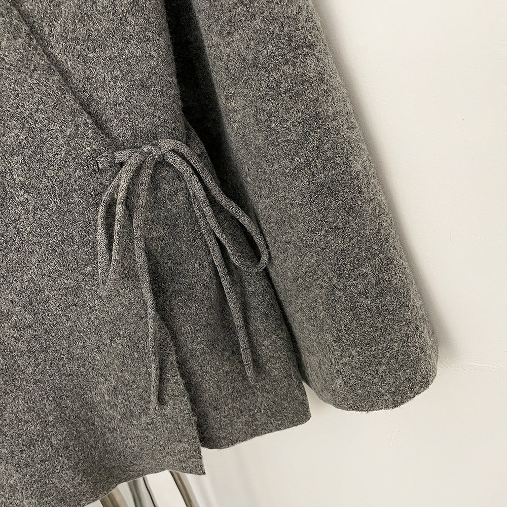 OFTBUY Women's Real Fox Raccoon Fur Collar Knit Wrap Coat Drawstring Waist Autumn Winter Cardigan Jacket Female Luxury Outerwear