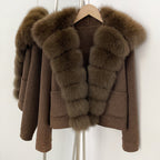 OFTBUY Pockets Luxury Warm Winter Fashion Outerwear female New Women's Cropped Double-Faced Wool Coat with Real Fox Fur Collar