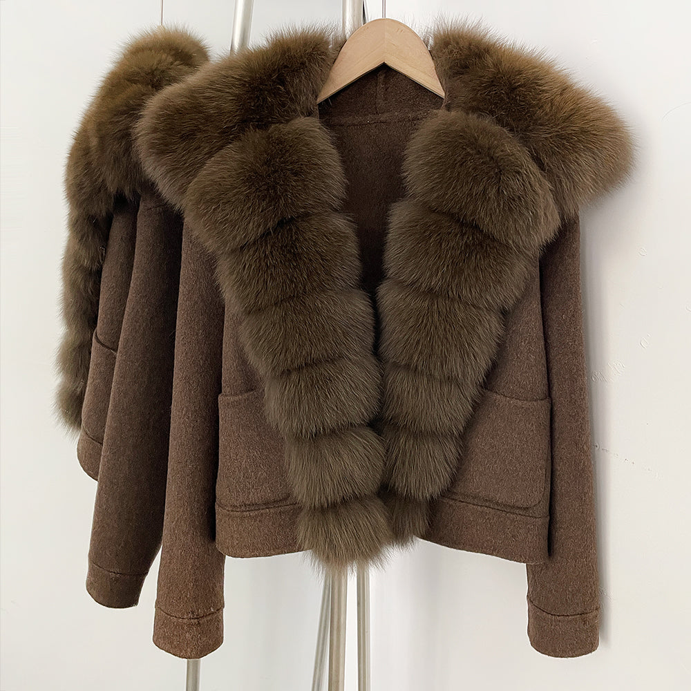 OFTBUY Pockets Luxury Warm Winter Fashion Outerwear female New Women's Cropped Double-Faced Wool Coat with Real Fox Fur Collar