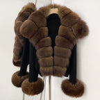 OFTBUY New Autumn Winter Knit Clothing Female Women's Short Cardigan with Big Real Fox Fur Collar Natural Fur Warm Sweater Lady