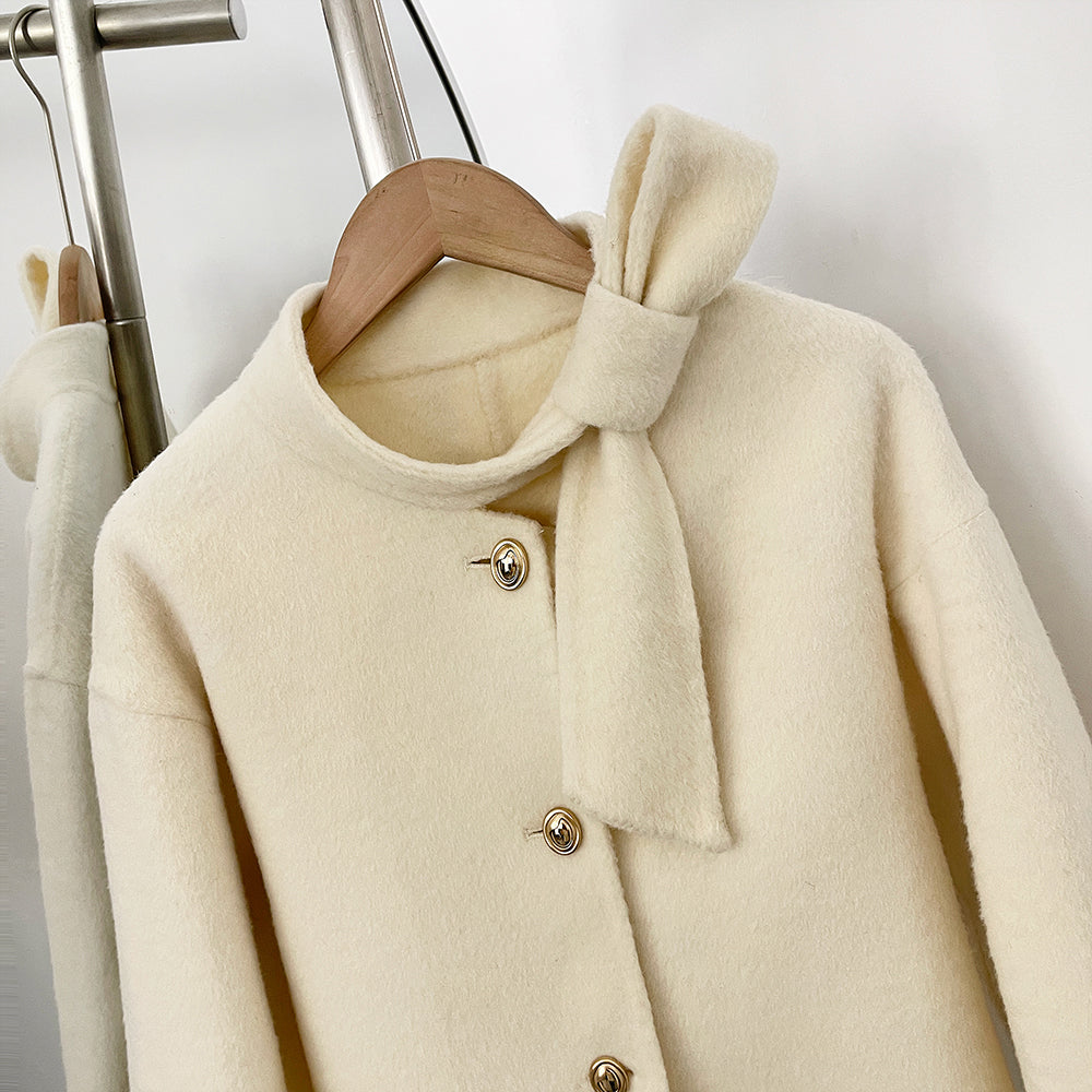 OFTBUY Winter New Style Bowcroppedsleeve Opening Real Fox Fur Cuffs Wool Coat Double-sided Woolen Goods Overcoat Jacket Women