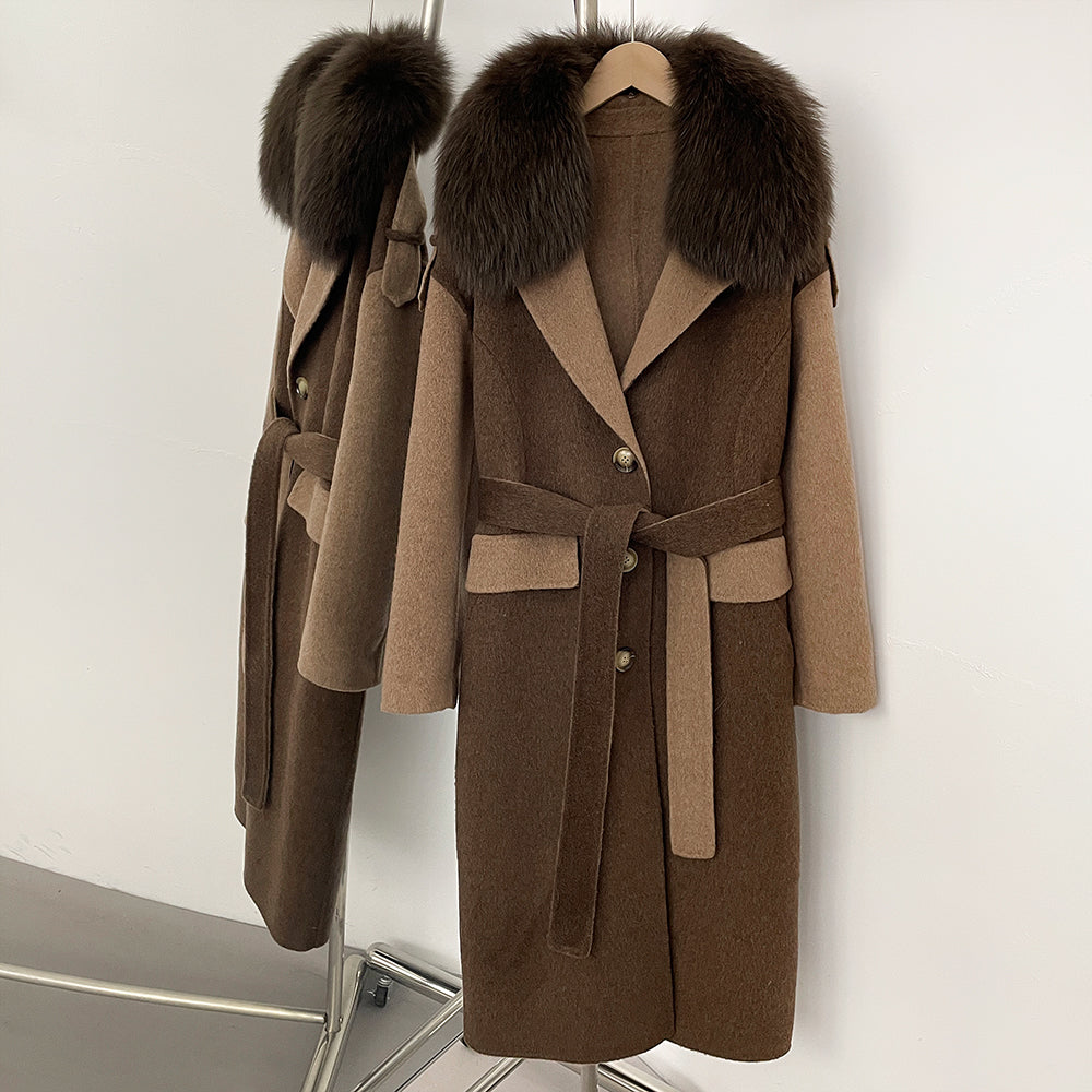 OFTBUY New Fashion Autumn Winter Clothes Women Real Fox Fur Wool Jacket Female Long Patchwork Double-faced Woolen Cashmere Coat
