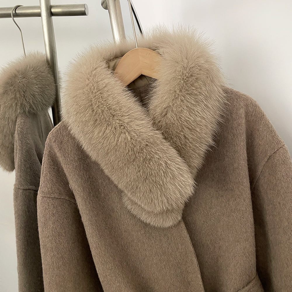 OFTBUY New Autumn Winter Long Clothing Women Fashion Warm Real Fox Fur Collar and Cuffs 100% Wool Jacket Female Natural Fur Coat