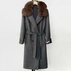 OFTBUY Natural Real Fox Fur Collar Women New Autumn Winter Loose Cashmere Wool Blends Coat Long Woolen Jacket Outerwear