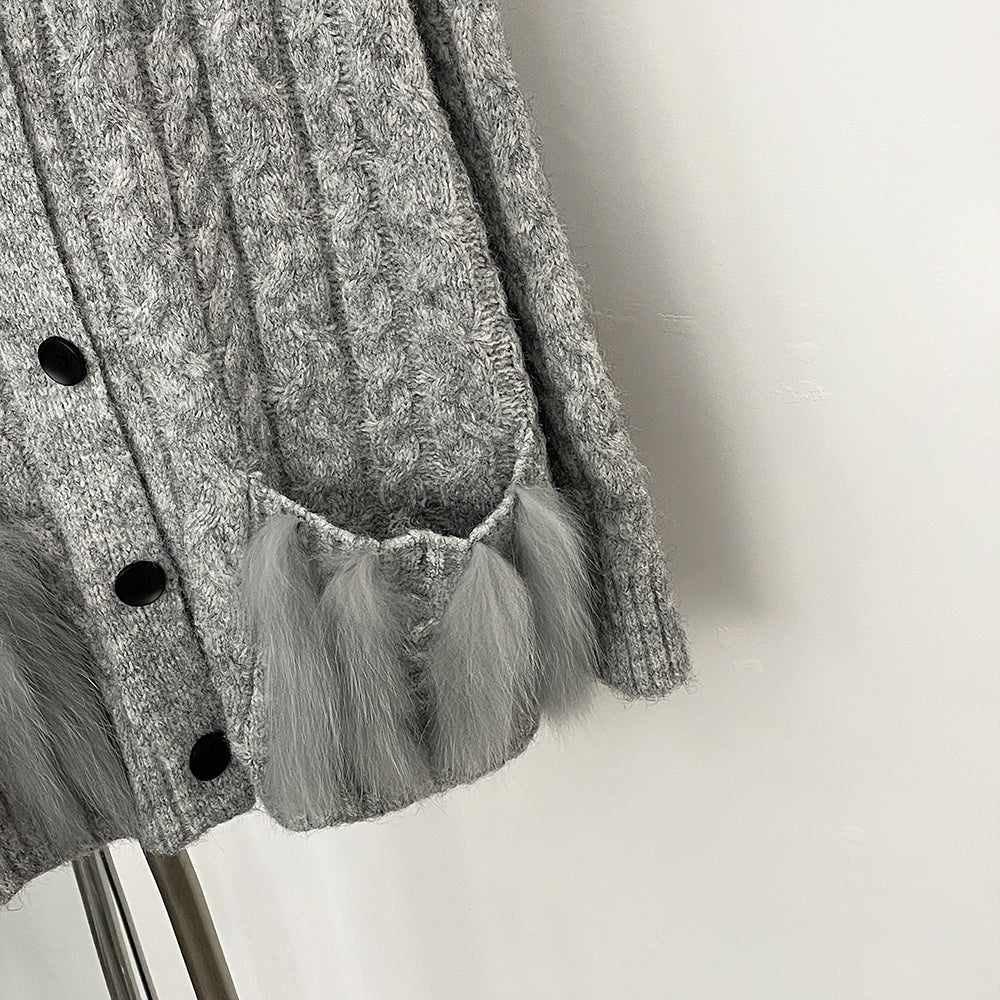 OFTBUY New Spring Warm Top Knitted Clothing Female Oversize Resl Fox Fur Cardigan Sweater Coat Women Loose Knitting Knitwear