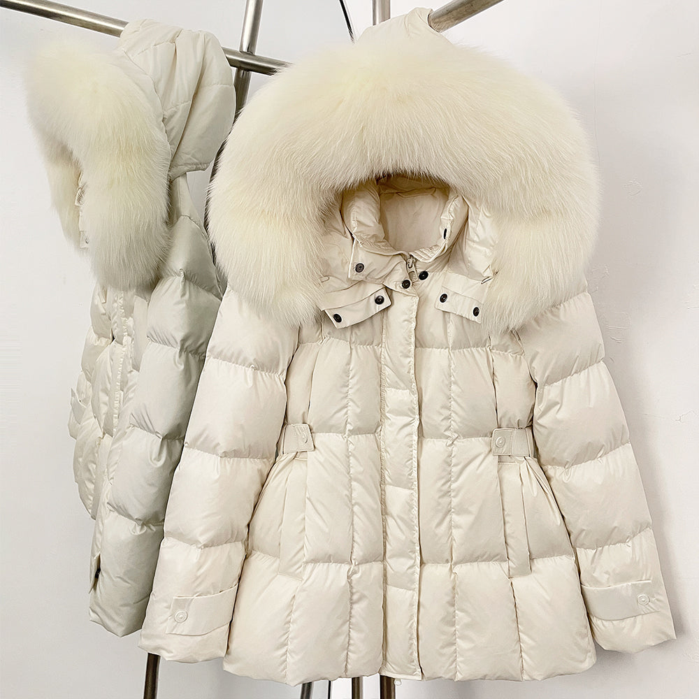 OFTBUY New Winter Hooded Slim Top Clothes Women Fashion Thick Warm Real Fox Fur Duck Down Coat Femlae Natural Fur Puffer Jacket