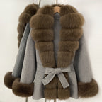OFTBUY Big Natural Fox Fur Pinnacle 100% Wool Coat Female New Autumn Winter Clothes Women Belt Natural Fur Collar Woolen Jacket