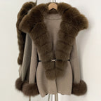 OFTBUY Belt Loose Fit Warm Winter Fashion Outerwear Natural Fur Sweater Female New Women's Knit Coat with Large Real Fox Fur
