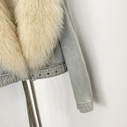 OFTBUY New Casual Fluffy Winter Clothes Women Short Mongolia Sheep Fur Collar Down Denim jacket Female Real Fur Puffer Jacket