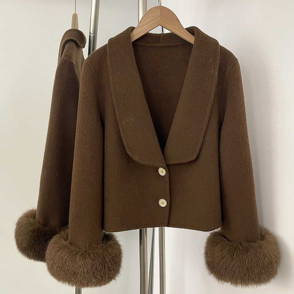 OFTBUY V-neck Single Breasted Woolen Jacket Short Real Fox Fur Wool Coat Women New Fashion Autumn Winter Top Clothes Female