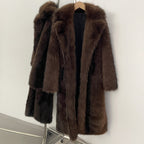 OFTBUY Luxury Long-Length Belted Faux Fur Coat - Premium Vegan Silver Fox Style Overcoat with Oversized Lapel