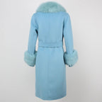 OFTBUY Winter Jacket Women Long Natural Wool Blends Cashmere Real Fur Coat Double Breasted Belt Warm Streetwear New Fashion