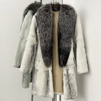 OFTBUY New Autumn Winter Clothes Women Mid-length Real Fox Fur Collar Jacket Female Luxury Warm Thick Natural Rabbit Fur Coat