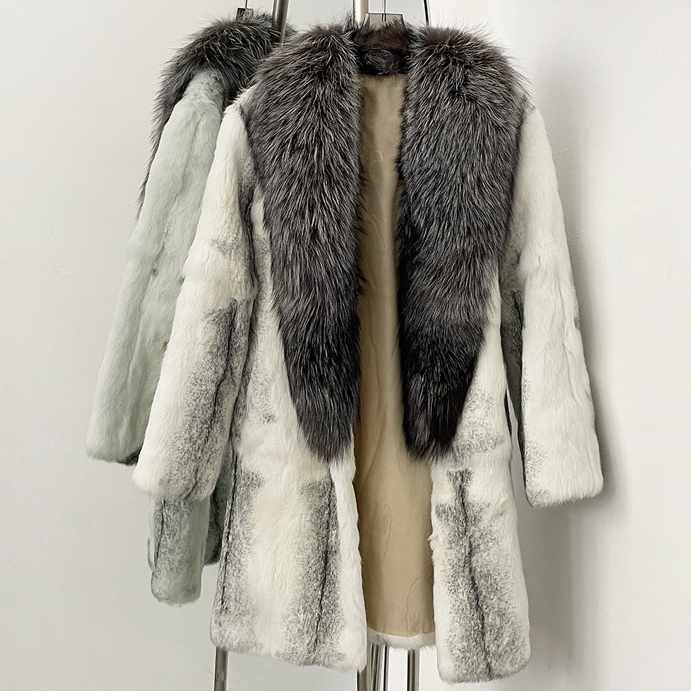 OFTBUY New Autumn Winter Clothes Women Mid-length Real Fox Fur Collar Jacket Female Luxury Warm Thick Natural Rabbit Fur Coat