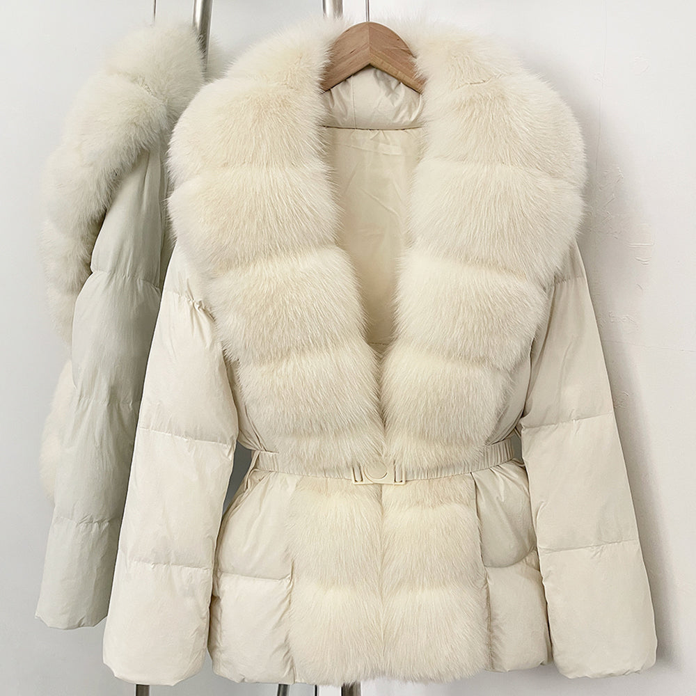 OFTBUY Big Natural Fox Fur Collar Puffer Jacket Female New Autumn Winter Thick Warm Clothes Women Fluffy Real Fur Duck Down Coat