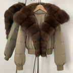 OFTBUY New Winter Real Fox Fur Hooded 90% White Duck Down Jacket Women Short Loose Puffer Coat Female Thicken Parkas