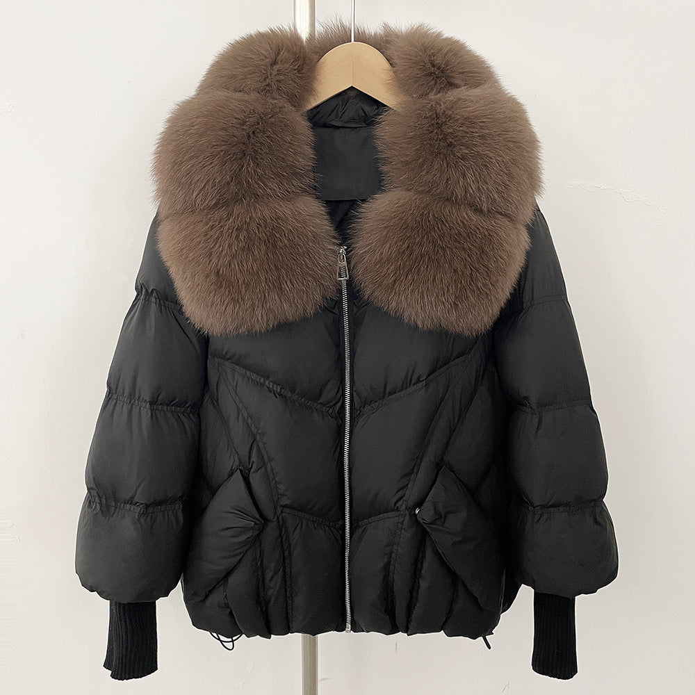 OFTBUY New Autumn Winter Clothes Women Natural Fox Fur Coat Fashion Warm Knit Sleeve Puffer Jacket Real Fur Duck Down Overcoat