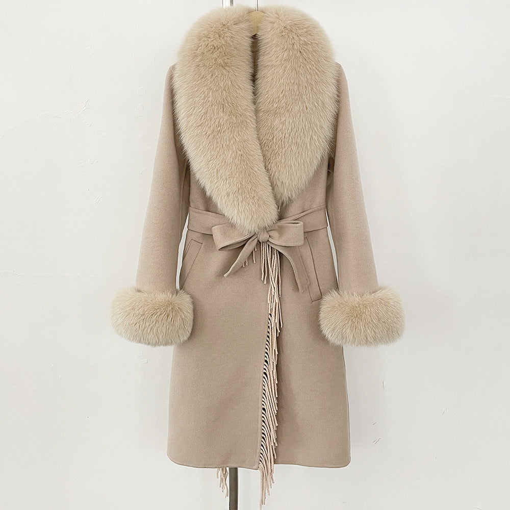 OFTBUY Short Real Fox Fur Wool Coat New Autumn Winter Clothes Women Fashion Natural Fur Woolen Jacket Female Tassel Overcoat