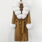 OFTBUY Wholesale New Autumn Winter Clothes Long Natural Woolen Coat Women Fashion Warm 100% Wool Real Fox Fur Jacket Overcoat