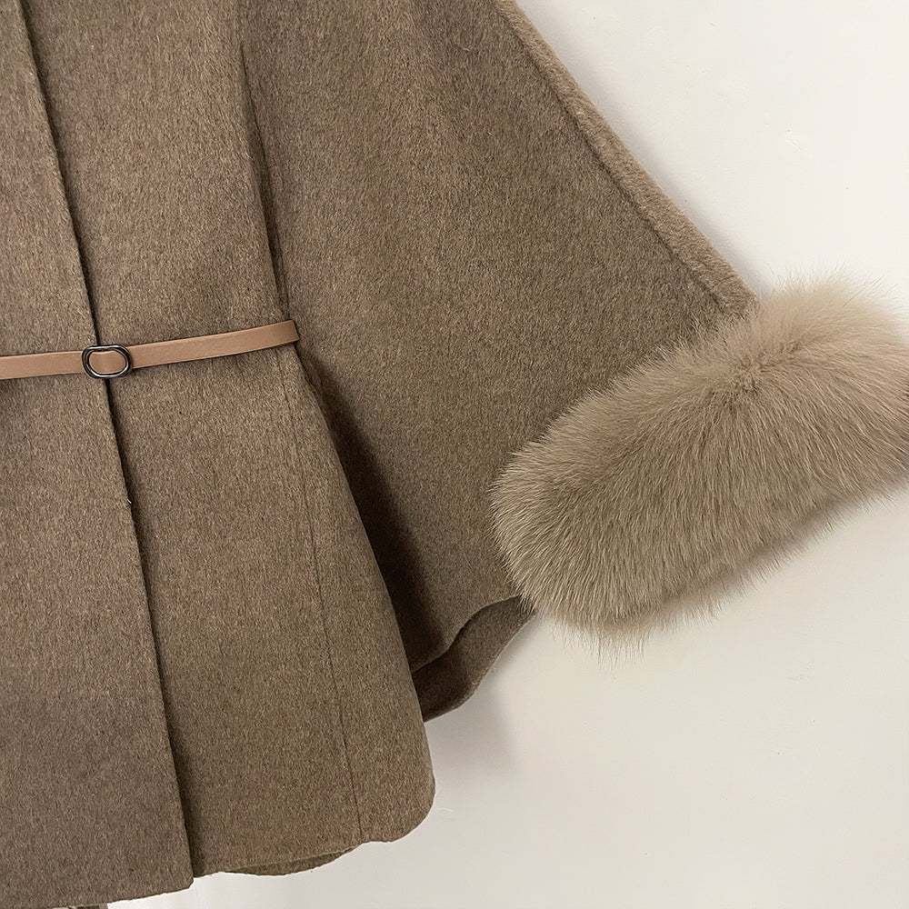 OFTBUY Belt Loose Cloak Natural Fur Woolen Jacket Real Fox Fur Collar and Cuffs Wool Coat Female New Autumn Winter Clothes Lady