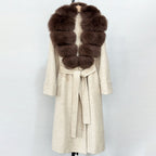 OFTBUY Long Belt 100% Wool Coat with Real Fox Fur Collar Warm Natural Fur Woolen Jacket Female New Autumn Winter Clothing Women