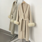 OFTBUY High End Double-sided Wool Strapping Real Wool Fur Coat Women's Removable Cuffs Fox Fur Temperament Cashmere Short Jacket