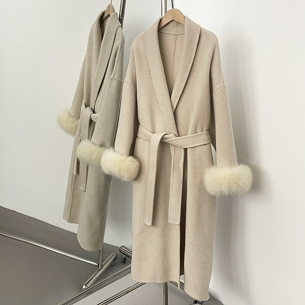 OFTBUY High End Double-sided Wool Strapping Real Wool Fur Coat Women's Removable Cuffs Fox Fur Temperament Cashmere Short Jacket