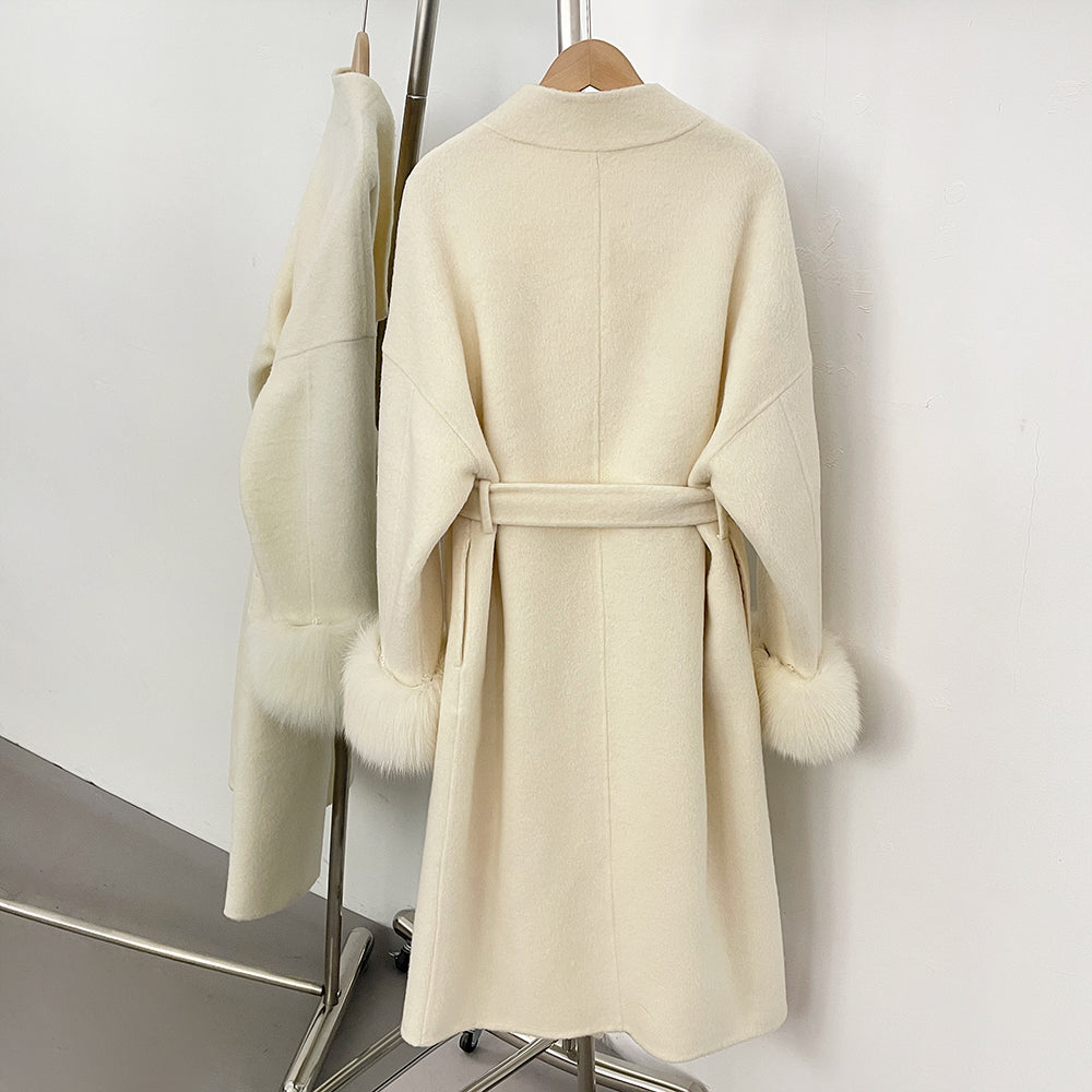 OFTBUY Real Fox Fur Cuffs Cashmere Woolen Jacket Long 100% Wool Coat Female New Autumn Winter Warm Natural Fur Clothes Women