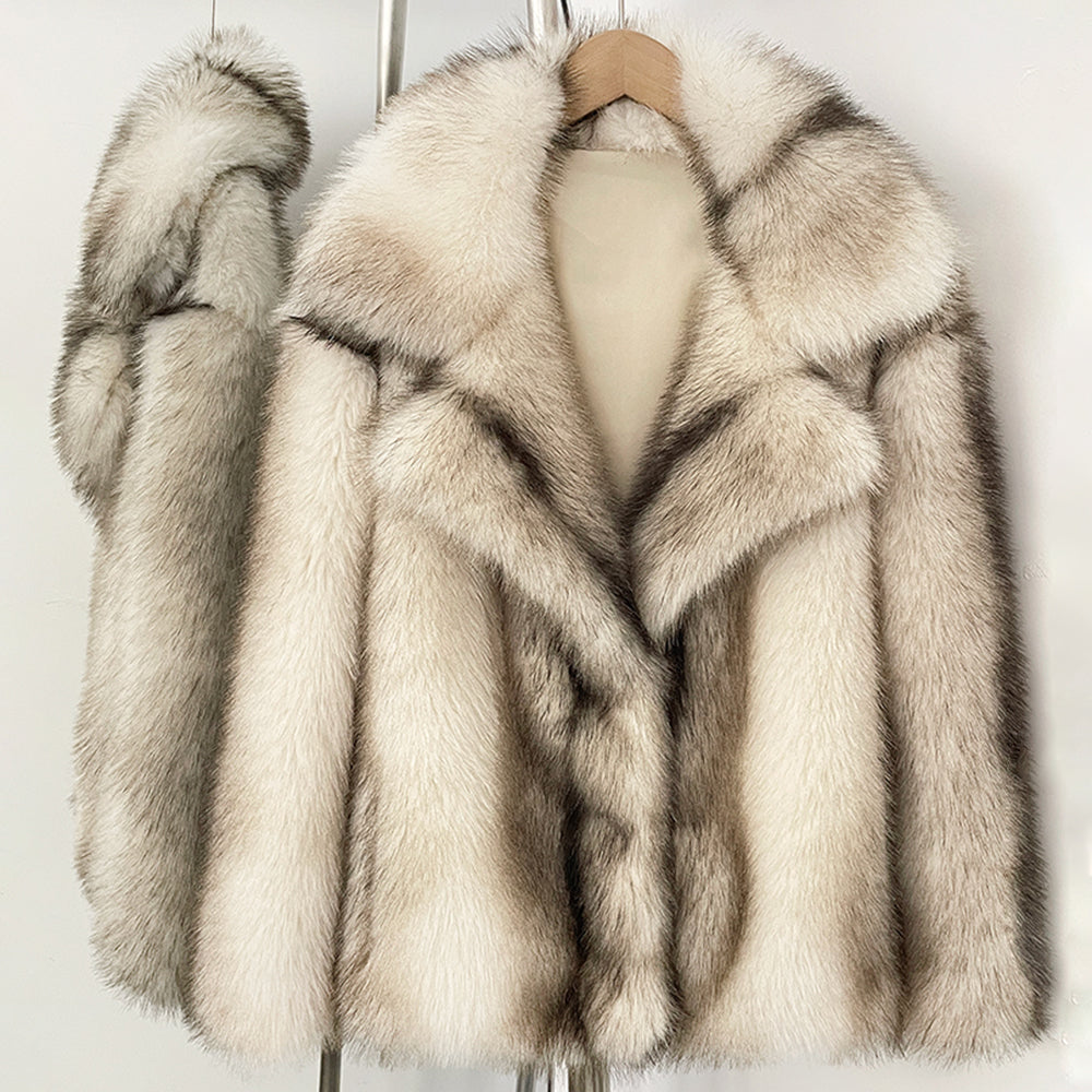 OFTBUY Chic Oversized Lapel Faux Fur Jacket - Premium Vegan Fur Winter Coat with Soft Texture