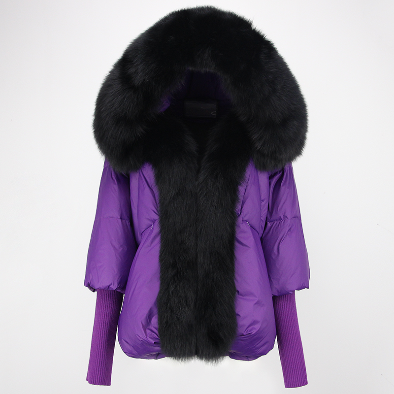 OFTBUY Hooded Natural Thick Winter Jacket Women Outerwear Real Fox Fur Coat Woman Warm Loose Oversize Duck Down Coat Streetwear