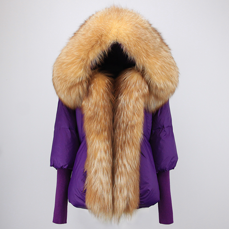 OFTBUY Hooded Natural Thick Winter Jacket Women Outerwear Real Fox Fur Coat Woman Warm Loose Oversize Duck Down Coat Streetwear
