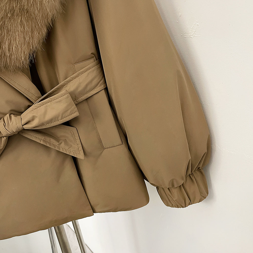 OFTBUY Winter Warm Women Real duck Down Jackets Natural Real Fox Fur Collar Puffer Jackets Belt Female Outwear Coats Hot Sale