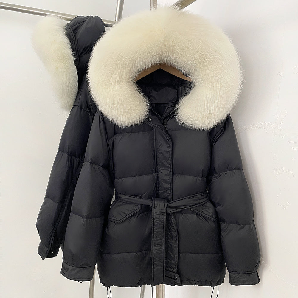 OFTBUY Hooded Real Fox Fur Down Coat Female New Autumn Winter Top Clothes Women Thickened Warm Natural Fur Fluffy Puffer Jacket