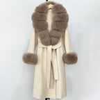 OFTBUY Fashion Warm Woolen Jacket with Real Fox Fur Collar and Cuffs New Autumn Winter Wool Clothing Women Long Belt Outerwear