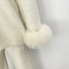 OFTBUY Loose Pants Warm Winter Elegant Casual Outfit Sweater Female New Women's Knit Two Piece Set with Real Fox Fur Collar