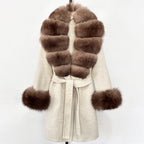 OFTBUY New Autumn Winter Top Clothes Women Belt Natural Fur Wool Coat Female Fashion Warm Woolen Jacket with Real Fox Fur Collar