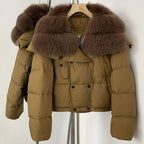 OFTBUY New Short Winter Clothing Women Thickened Warm Fluffy Raccoon Fur Puffer Jacket Female Real Fox Fur Collar Down Coat