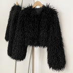 OFTBUY Faux Fur Coat for Women Fur Fluffy Autumn Short Fur Coat Eco-friendly Warm Female New Winter Jacket Long Sleeves O-neck