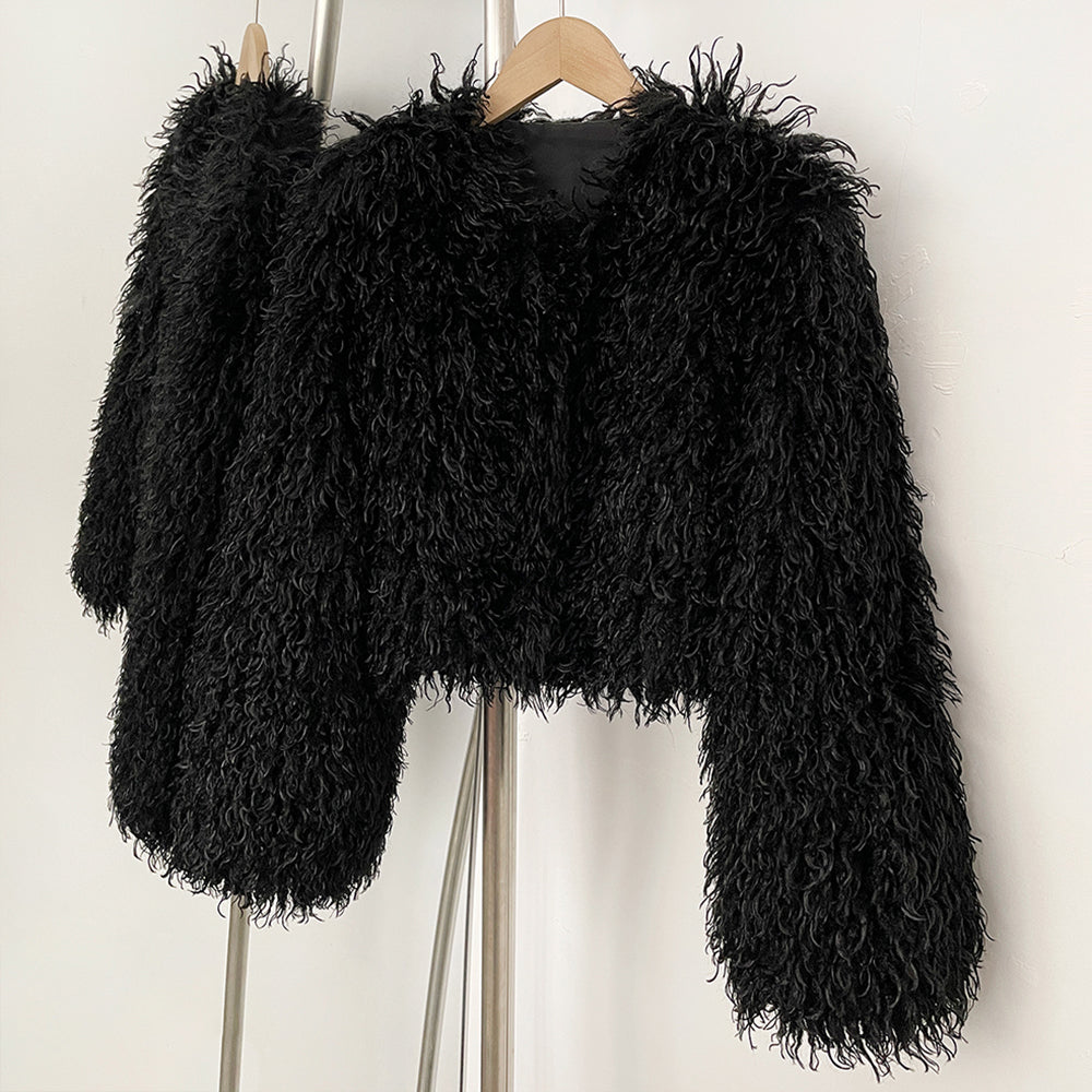 OFTBUY Faux Fur Coat for Women Fur Fluffy Autumn Short Fur Coat Eco-friendly Warm Female New Winter Jacket Long Sleeves O-neck