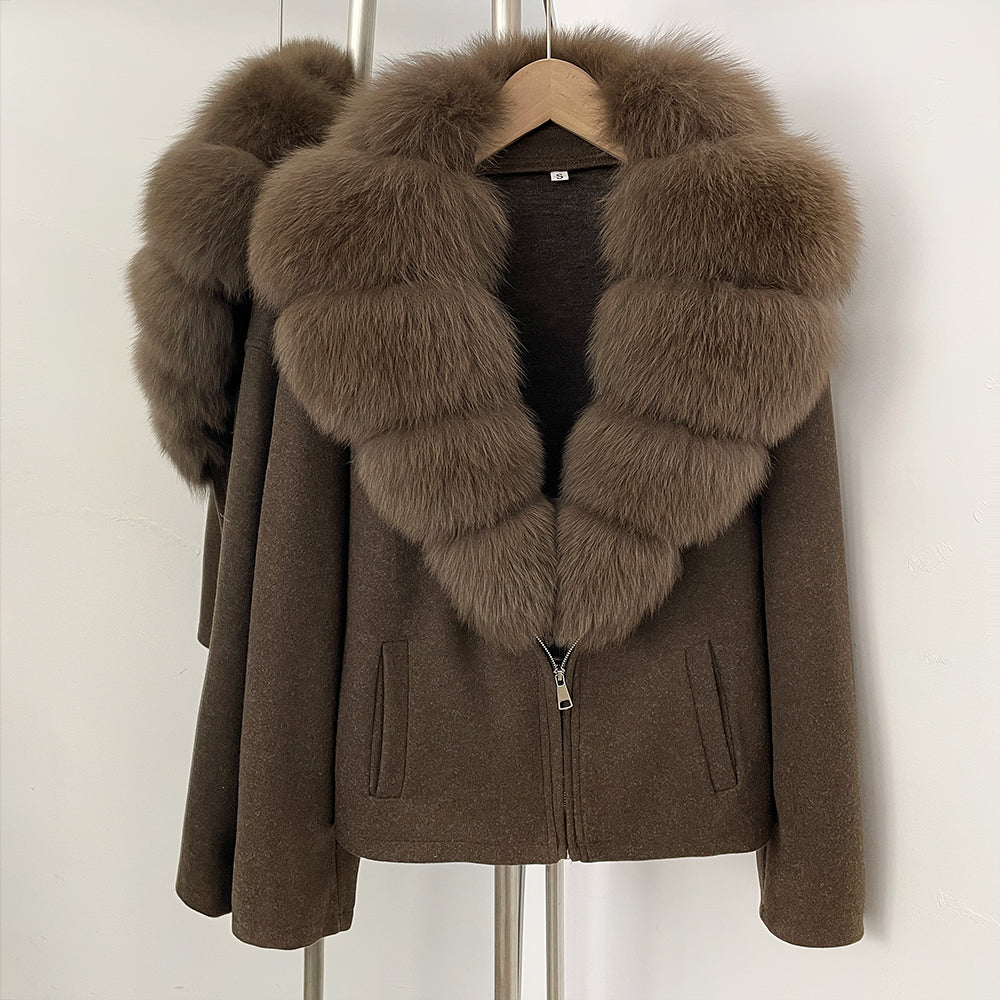 OFTBUY Women's Luxury Real Fox Fur Collar Knit Coat Warm New Autumn Winter Jacket Female Elegant Cardigan Sweater Outerwear